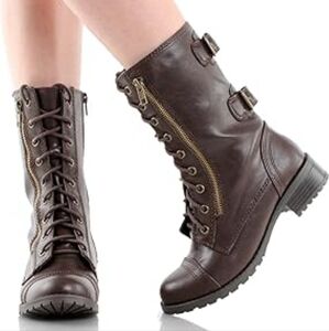 Unr8ed Midcalf Brown Lace-Up Combat Boots Size 6.5 Medium